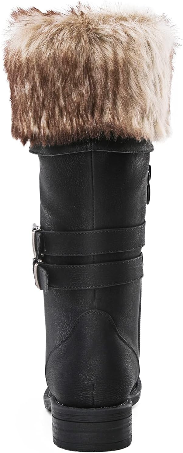 GLOBALWIN Women's Mid Calf To Knee High Boots Dressy Lace Up Combat Boots for Women Low Heel