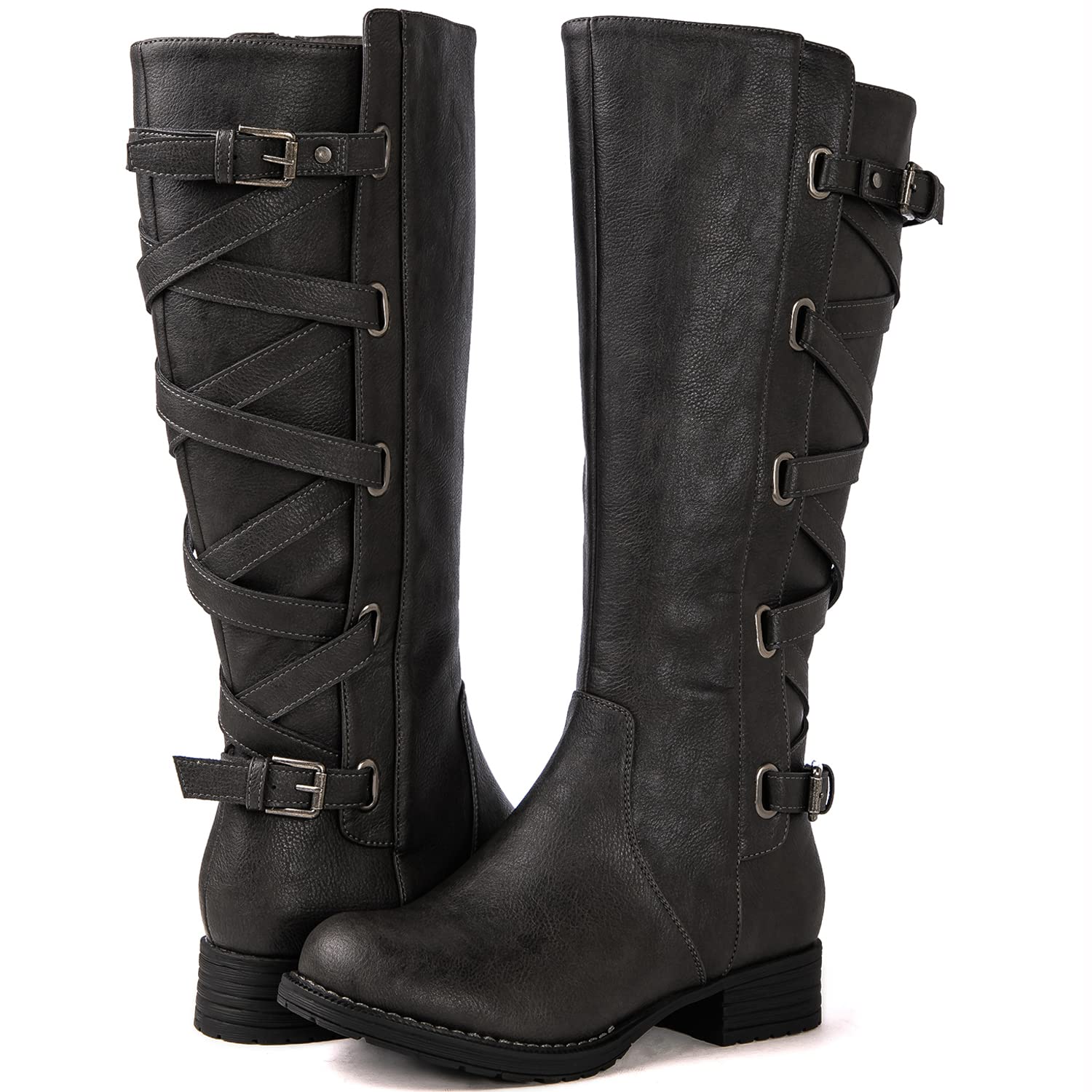 GLOBALWIN Women's Quilted Knee High Fashion Boots Strappy Boots For Women