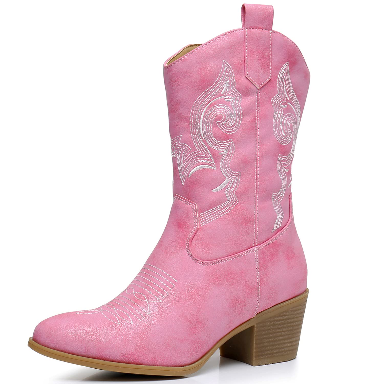 GLOBALWIN Women's Mid Calf The Western Cowgirl Boots Fashion Cowboy Boots For Women Chunky Low Heel