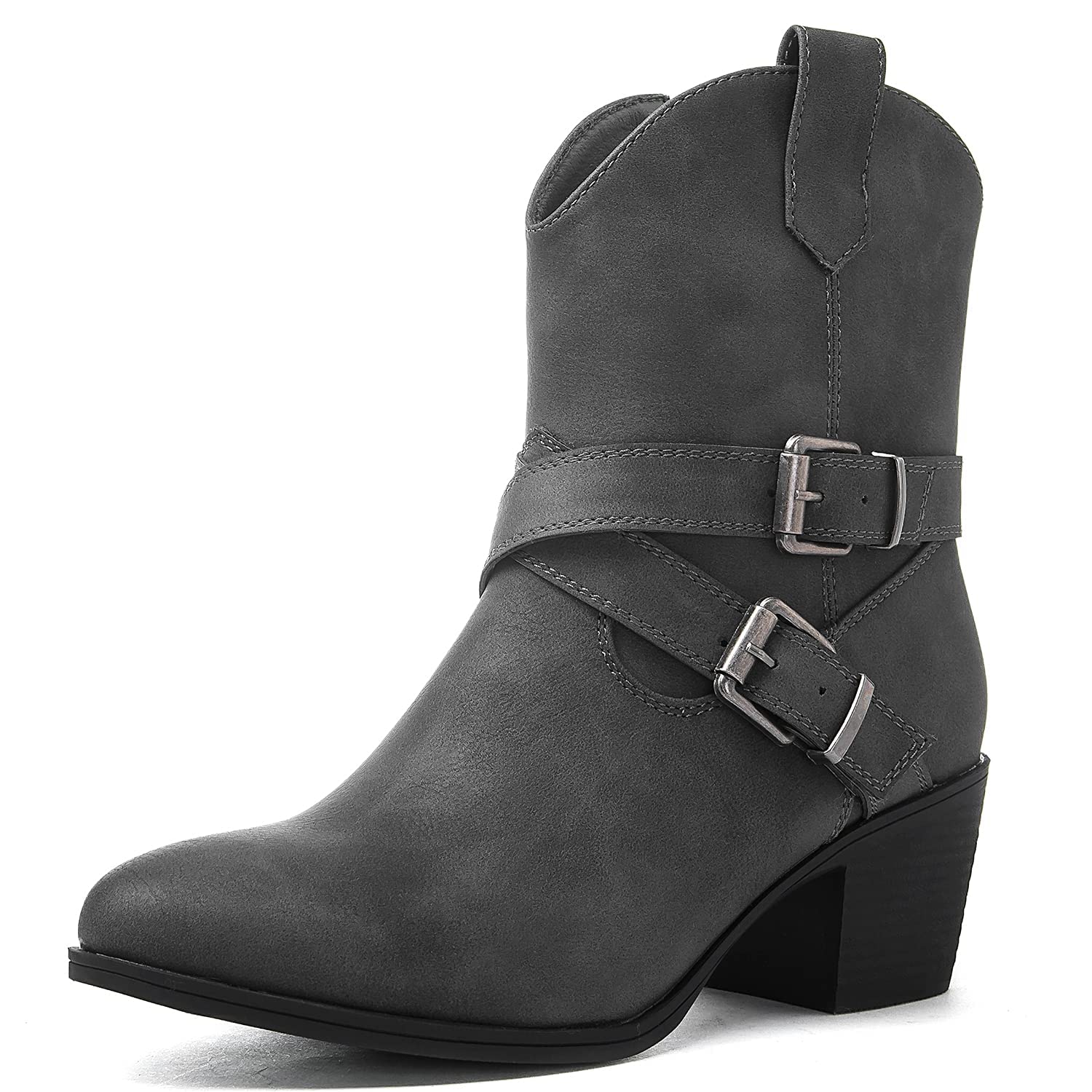 GLOBALWIN Women's Mid Calf Western Cowboy Boots Comfortable Cowgirl Boots for Women With Zipper Chunky Low Heel