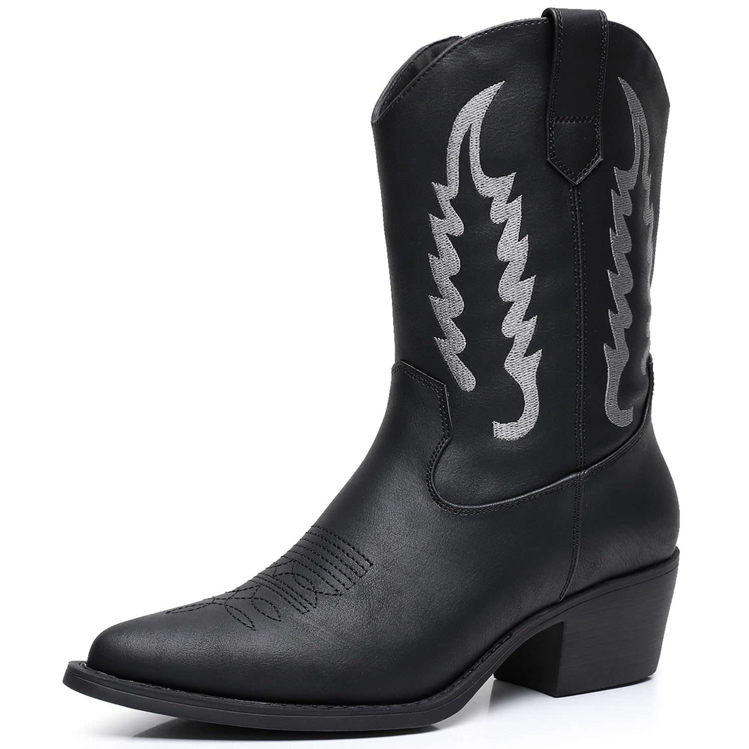 GLOBALWIN Women's Cowgirl Boots Mid Calf Western Cowboy Boots For Women Comfortable Low Heel With Zipper