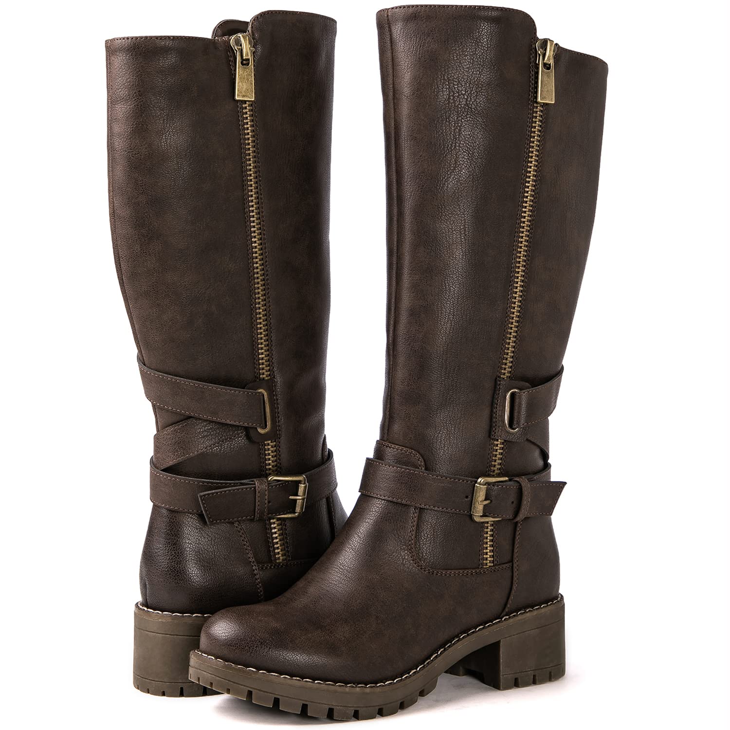 GLOBALWIN Women's Knee High Boots Tall Fashion Riding Boots For Women With Side Zipper Chunky Low Heel