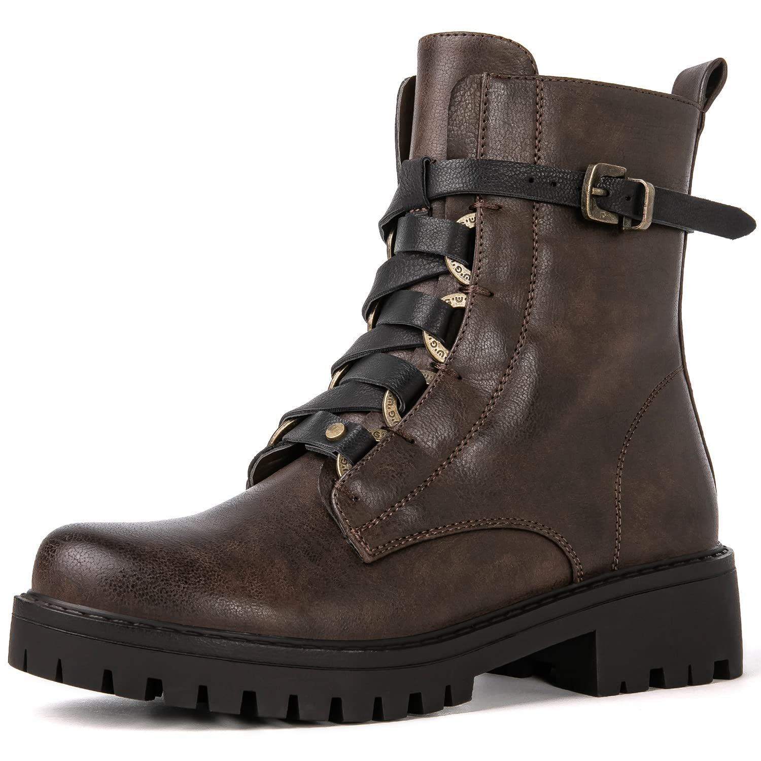 GLOBALWIN Women's Combat Boots Lace Up Boots For Women Ankle Booties For Women Low Heel