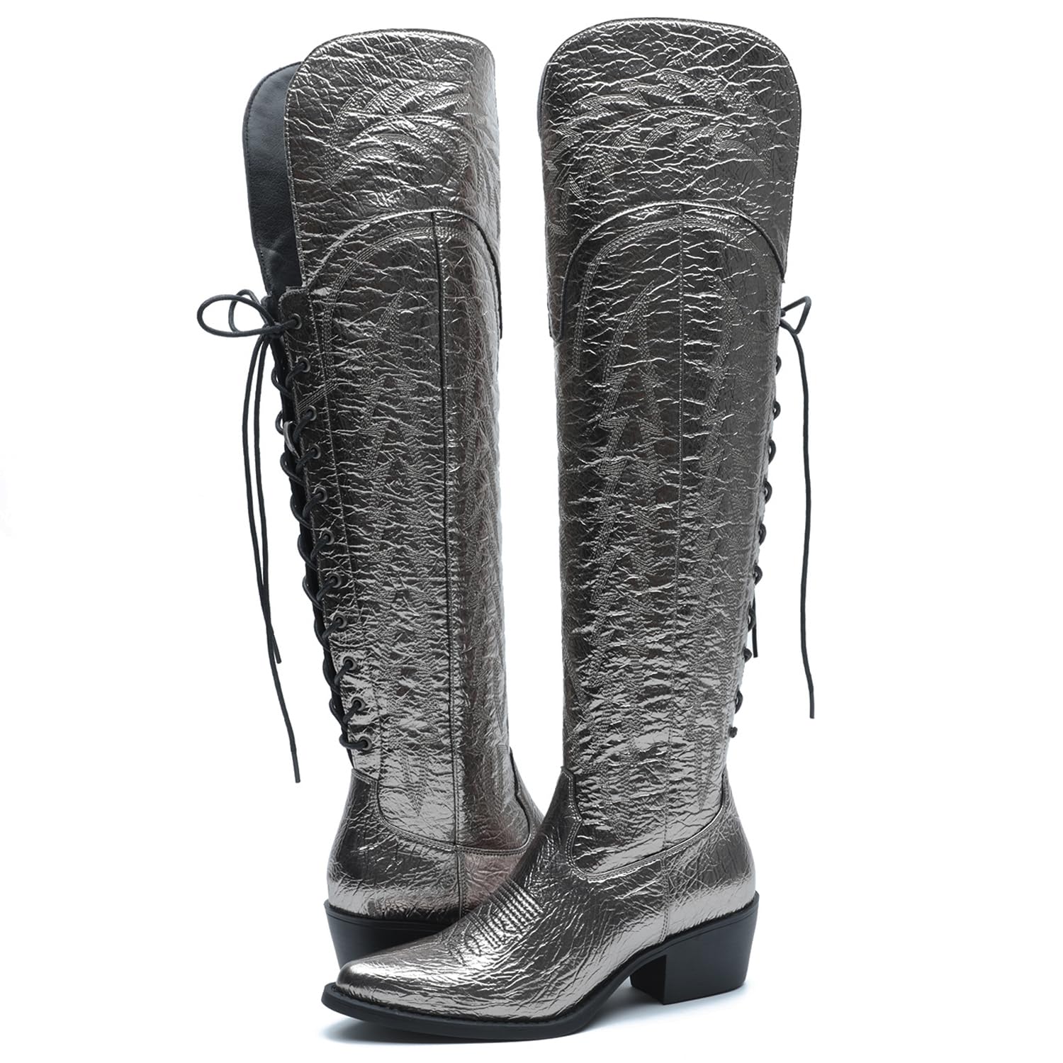 GLOBALWIN Women's Cowboy Western Fashion Over The Knee Thigh High Cowgirl Boots Low Heel
