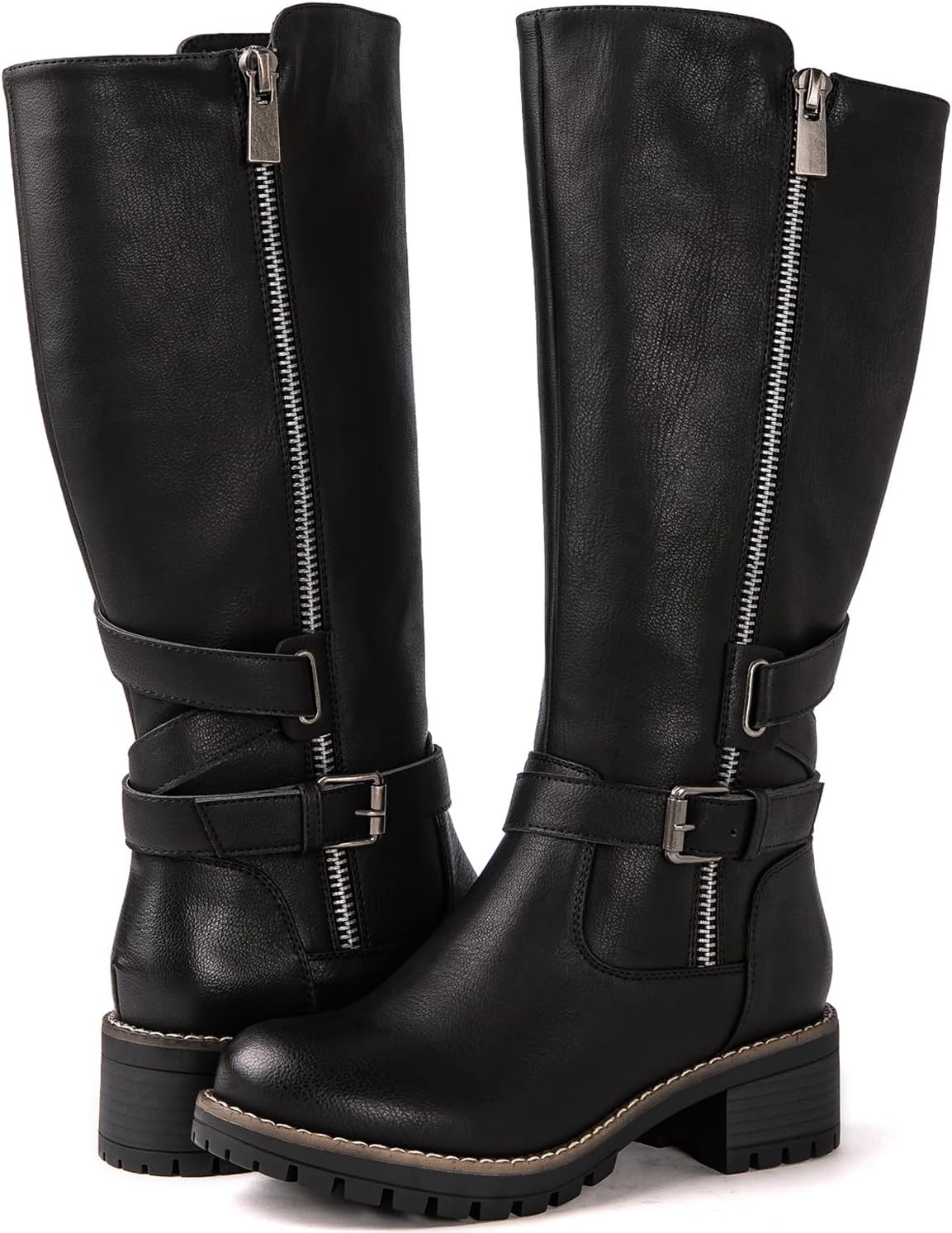GLOBALWIN Women's Knee High Boots Tall Fashion Riding Boots For Women With Side Zipper Chunky Low Heel