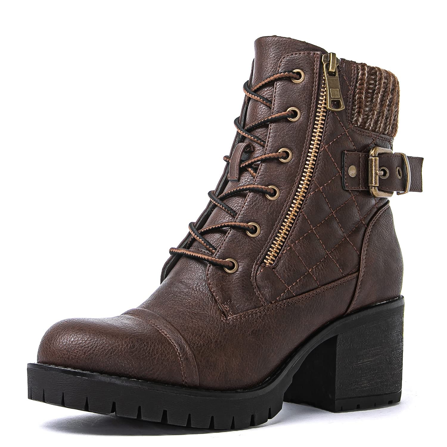GLOBALWIN Women's Combat Boots Lace Up Comfortable Ankle Booties For Women Low Heel