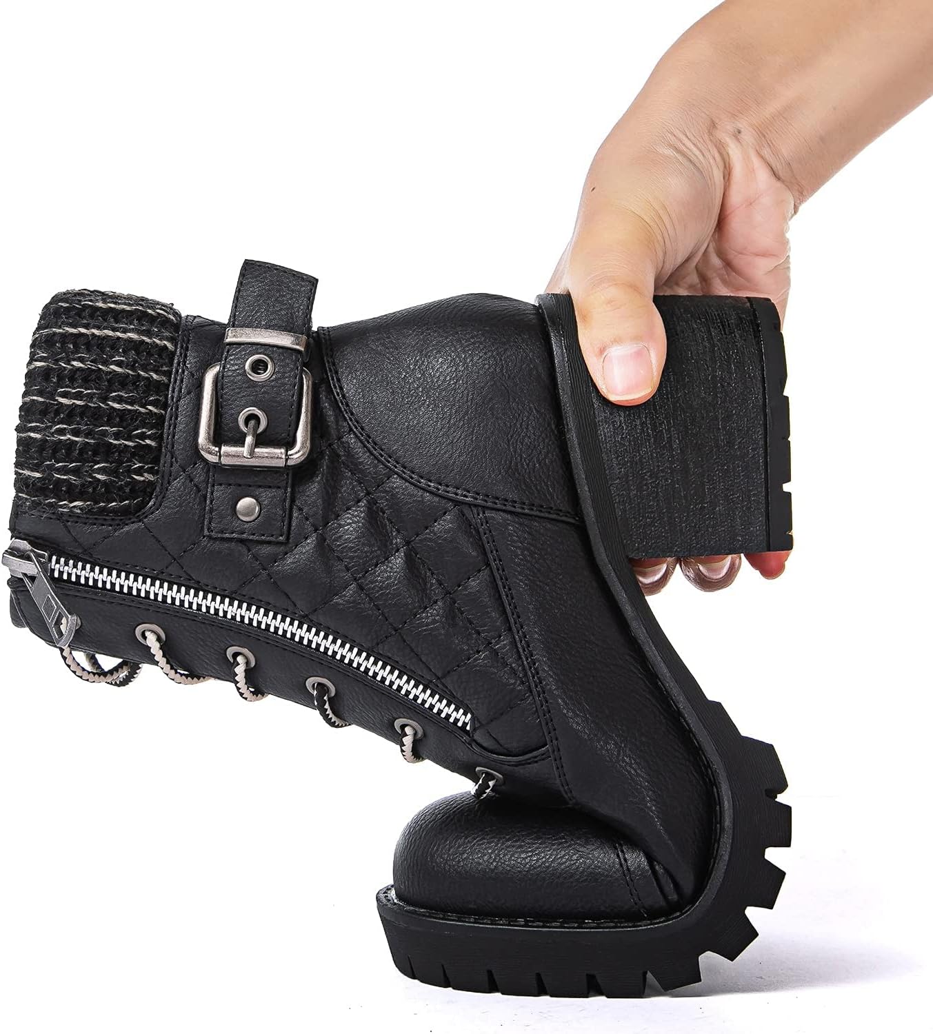GLOBALWIN Women's Combat Boots Lace Up Comfortable Ankle Booties For Women Low Heel