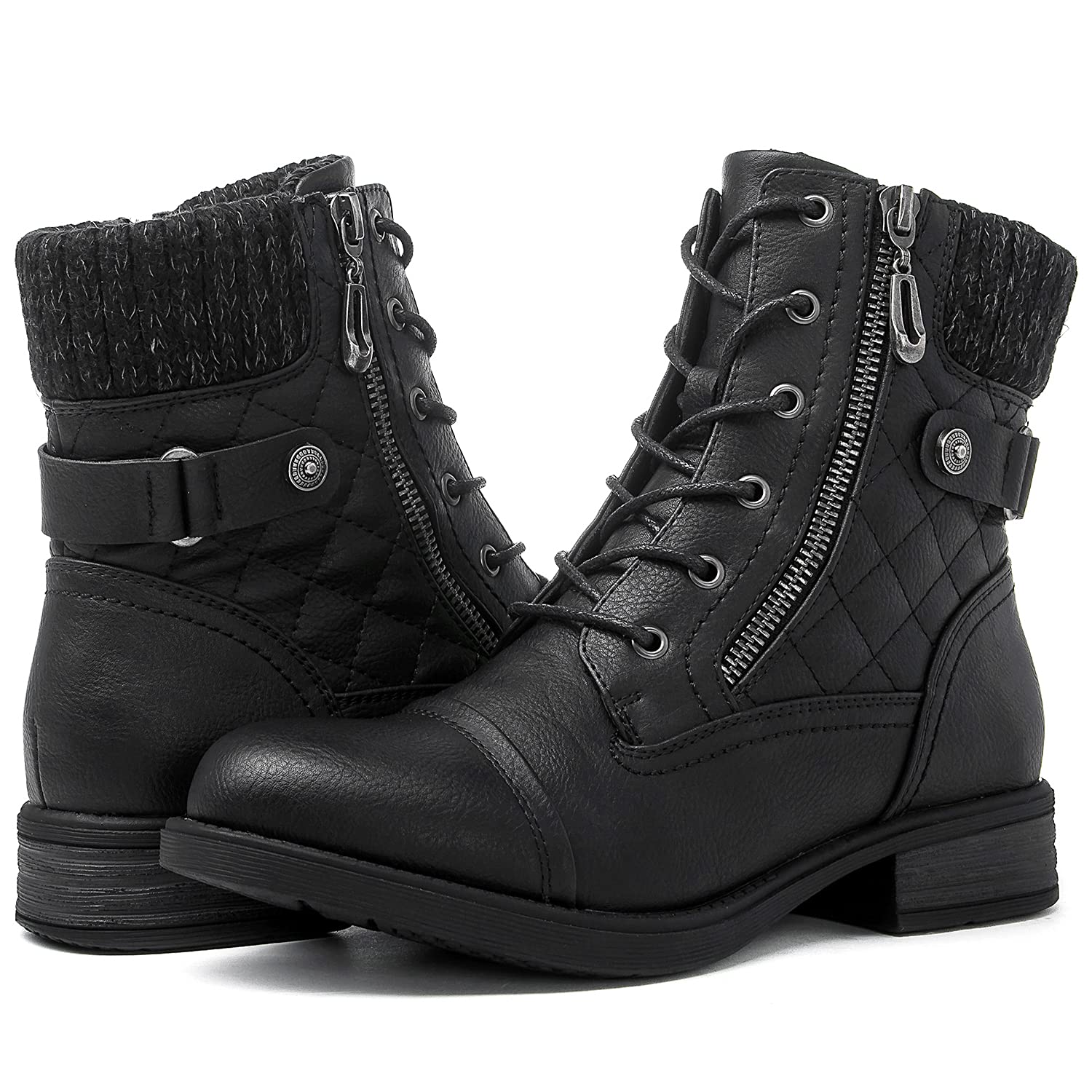 GLOBALWIN Women's Ankle Booties Fashion Combat Boots Fall Boots For Women Comfortable Low Heel