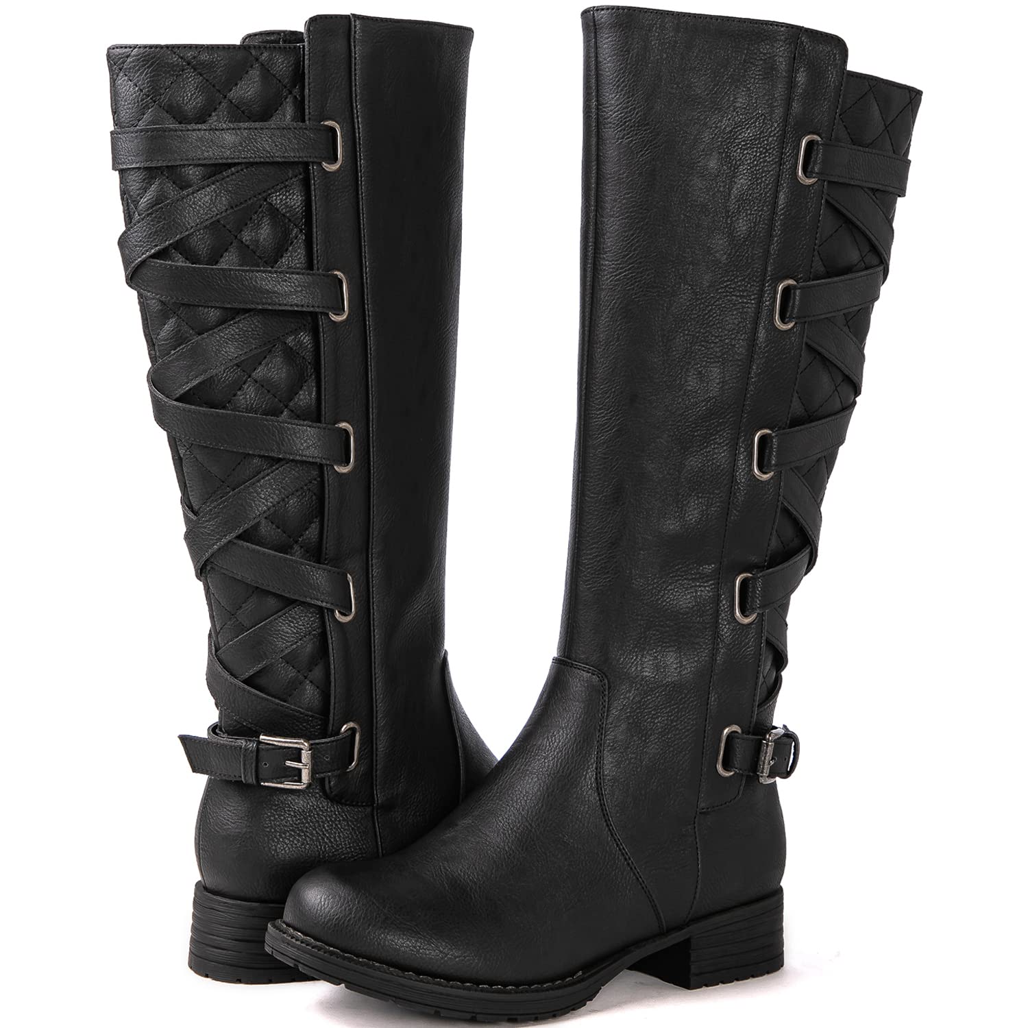 GLOBALWIN Women's Quilted Knee High Fashion Boots Strappy Boots For Women