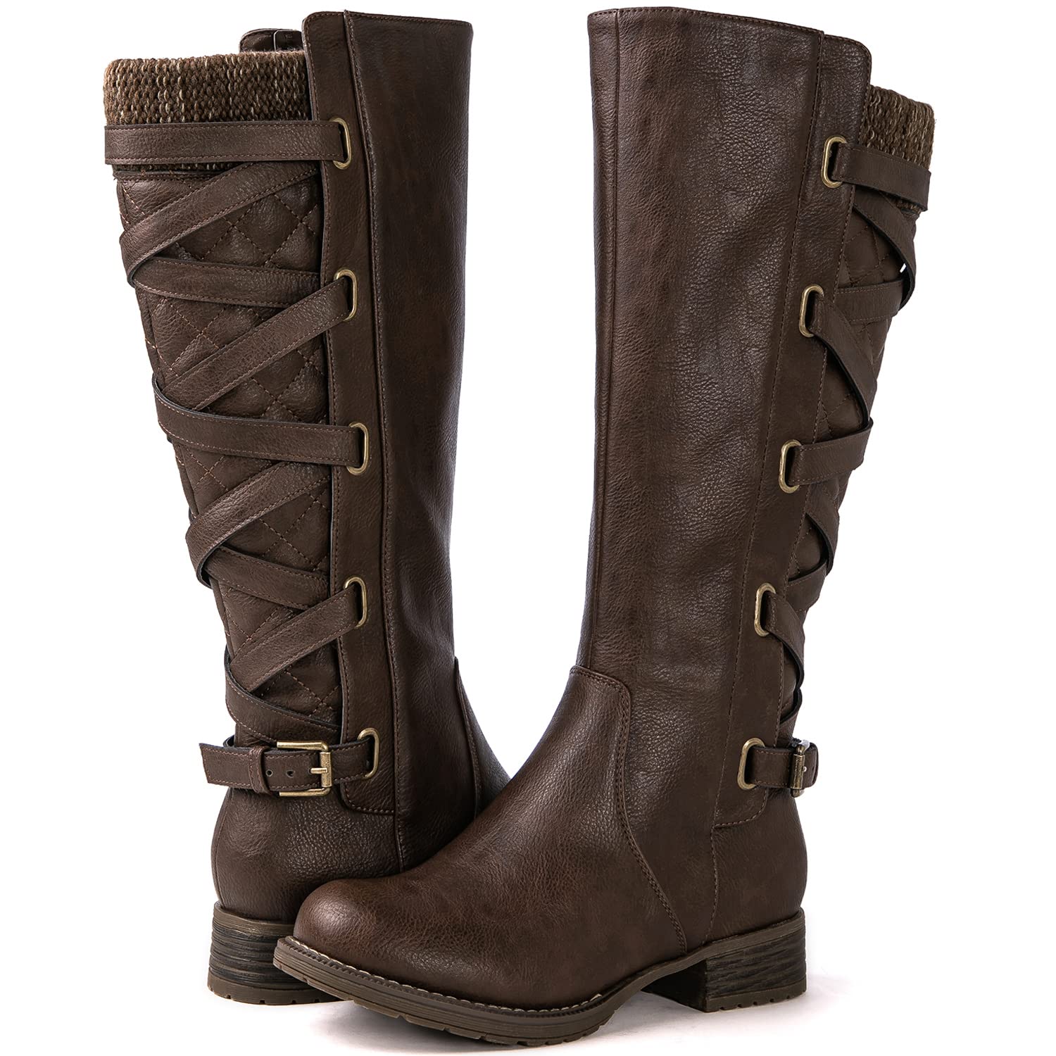 GLOBALWIN Women's Quilted Knee High Fashion Boots Strappy Boots For Women