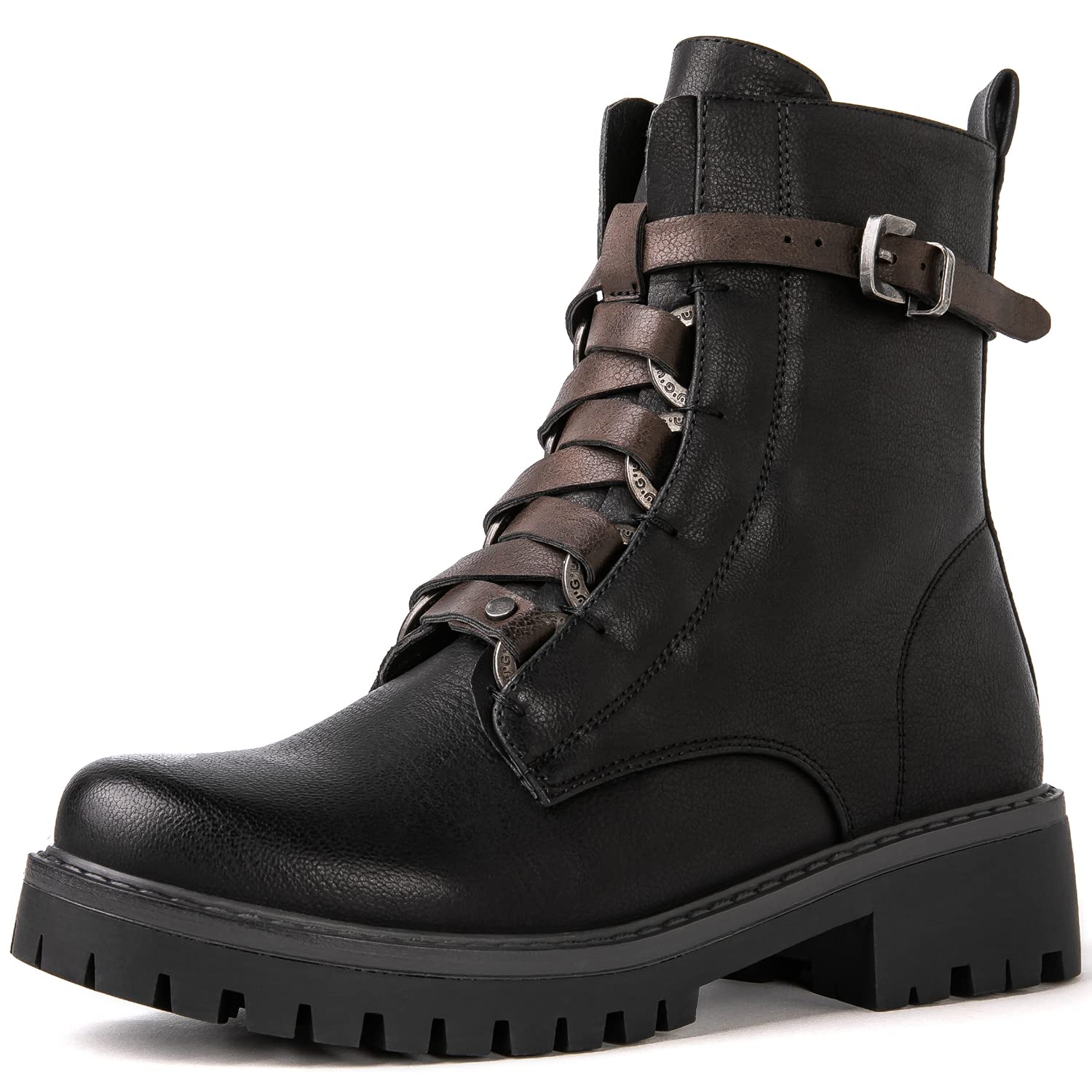 GLOBALWIN Women's Combat Boots Lace Up Boots For Women Ankle Booties For Women Low Heel