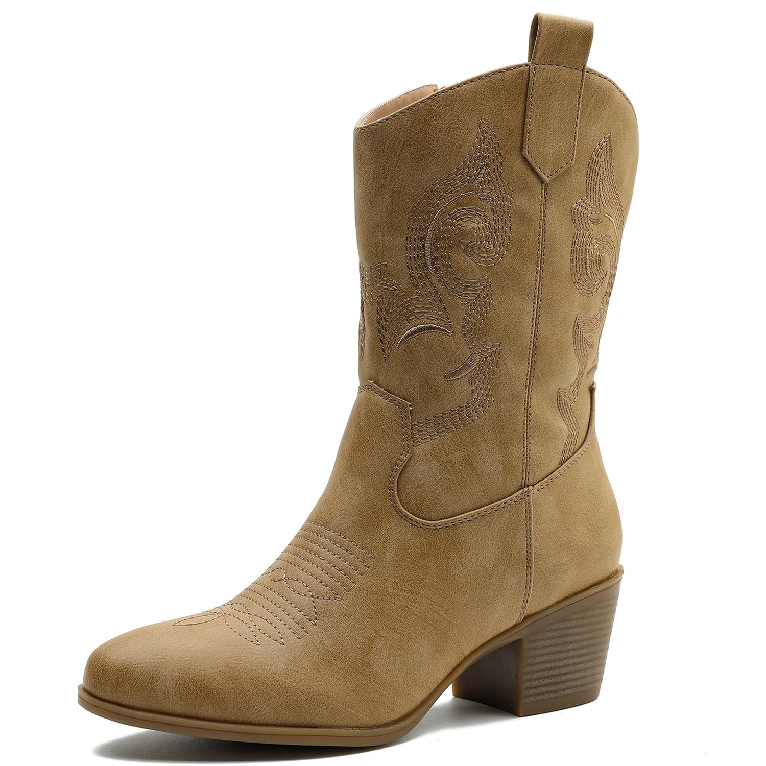 GLOBALWIN Women's Mid Calf The Western Cowgirl Boots Fashion Cowboy Boots For Women Chunky Low Heel