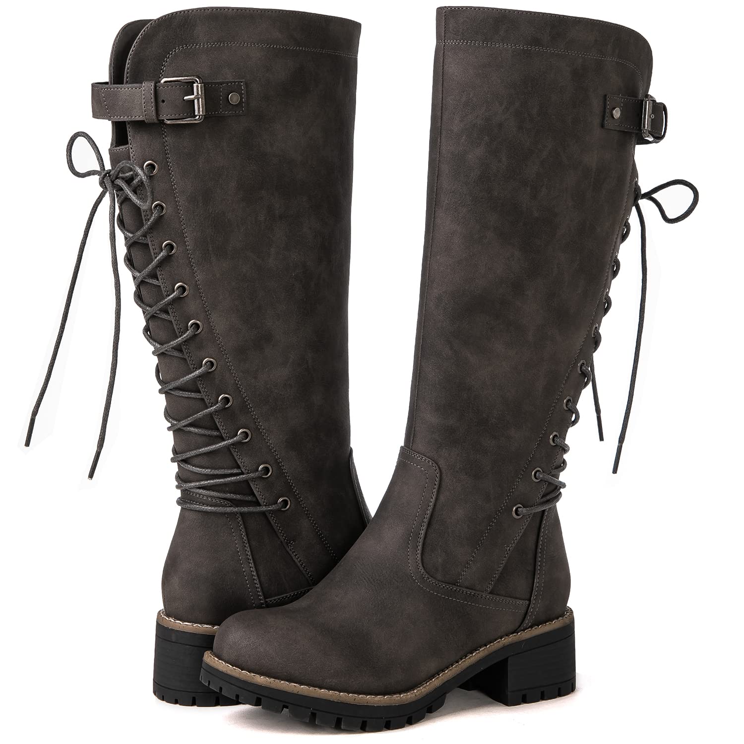 GLOBALWIN Women's Lace Up Back Knee High Fashion Boots