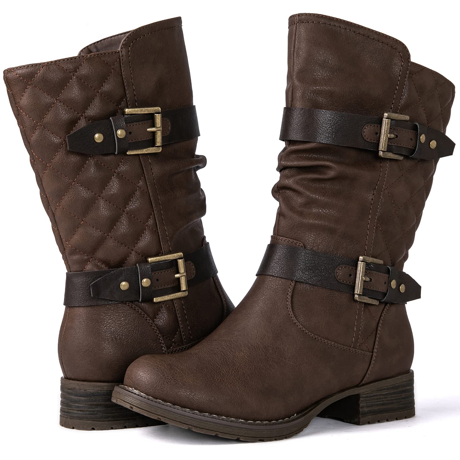 GLOBALWIN Women's Mid Calf Comfortable Fashion Dress Boots For Women Low Heel With Zipper