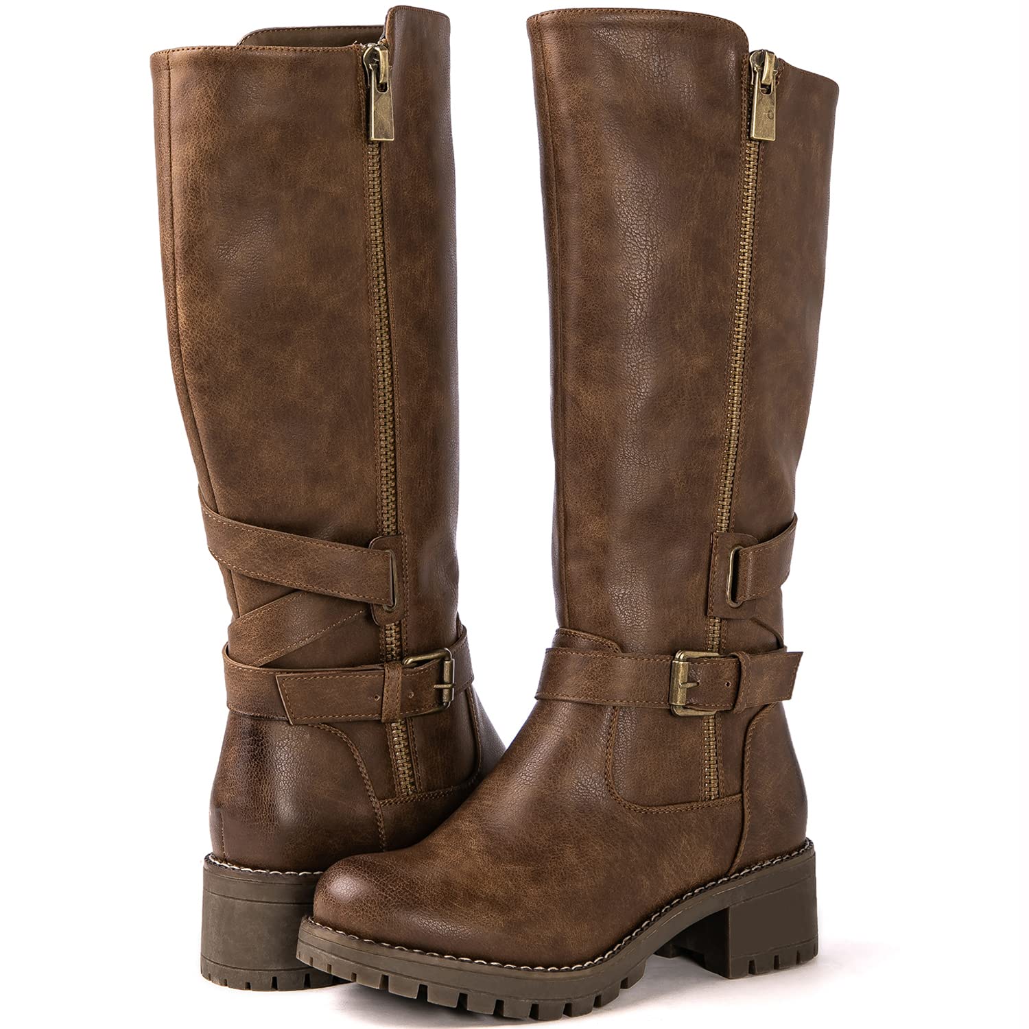 GLOBALWIN Women's Knee High Boots Tall Fashion Riding Boots For Women With Side Zipper Chunky Low Heel