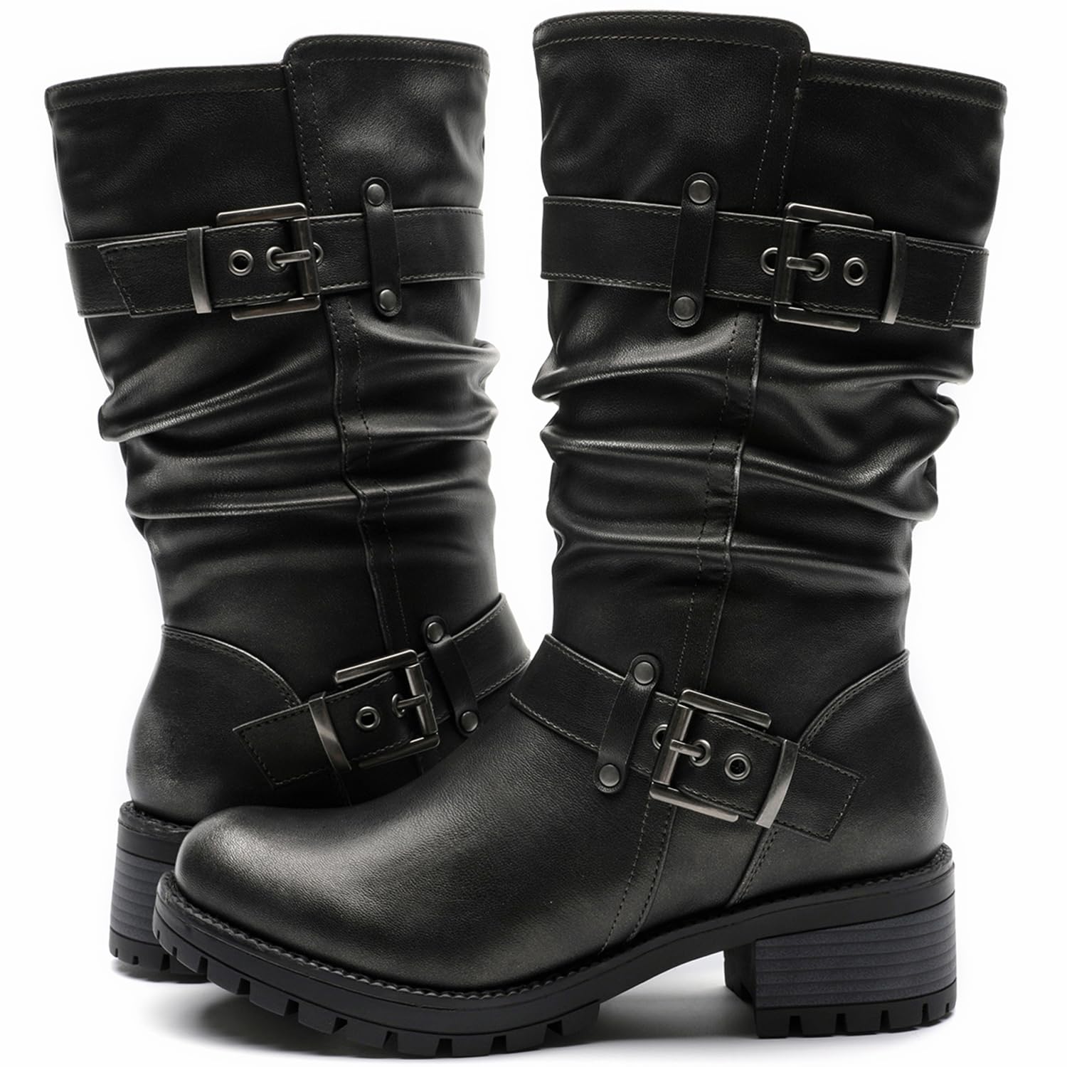 GLOBALWIN Women's Mid Calf Dress Boots Biker Motorcycle Riding Boots Women For Women