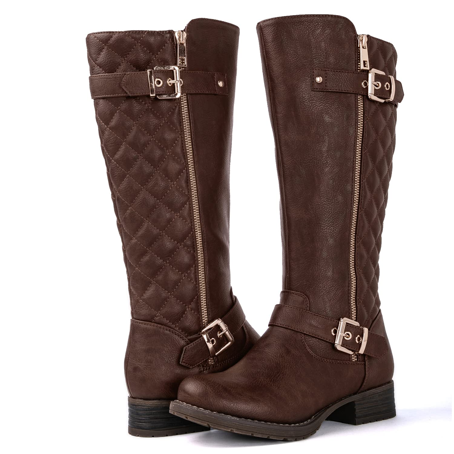 GLOBALWIN Women's Quilted Knee High Boots Low Heel Comfortable Fashion Dressy Riding Boots For Women