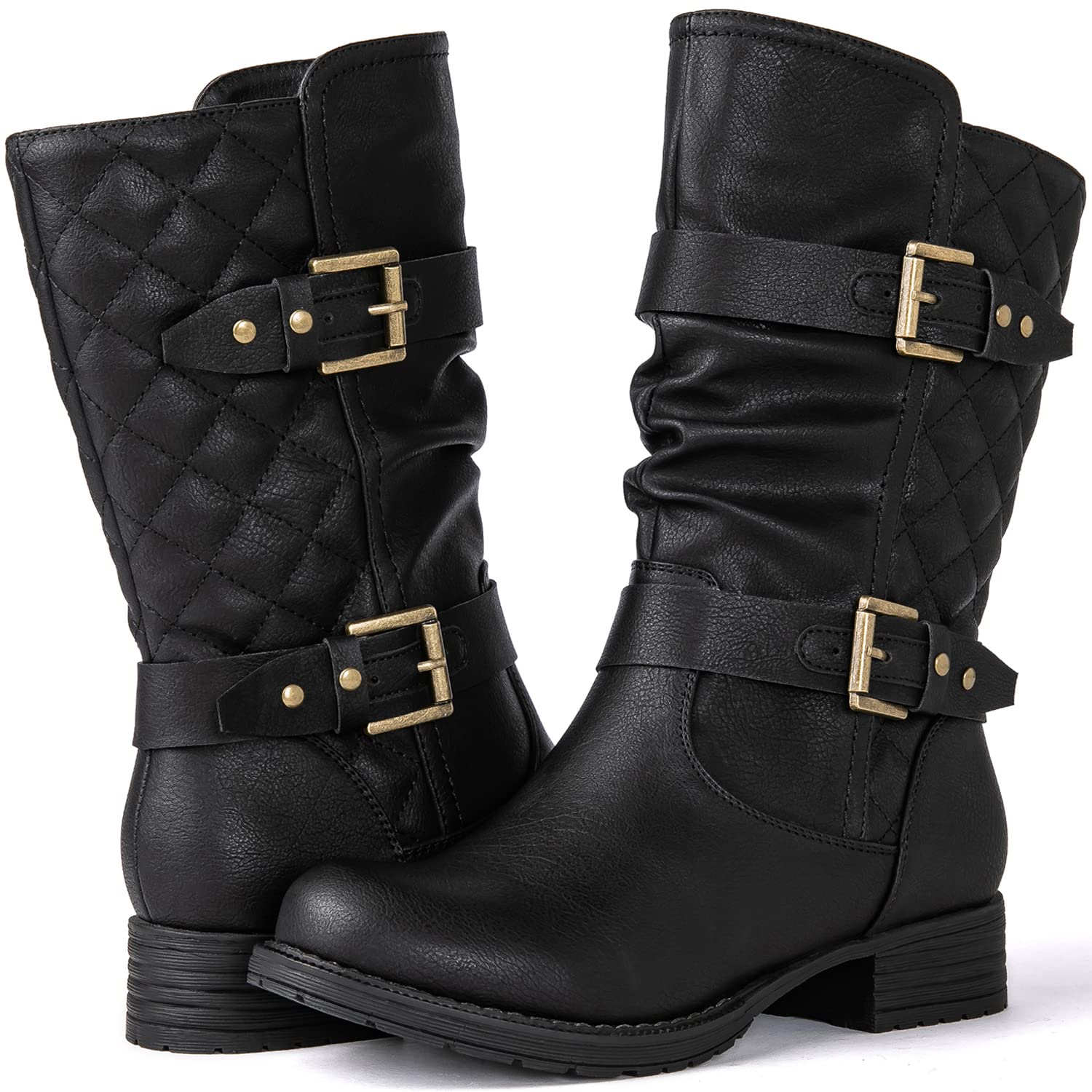 GLOBALWIN Women's Mid Calf Comfortable Fashion Dress Boots For Women Low Heel With Zipper