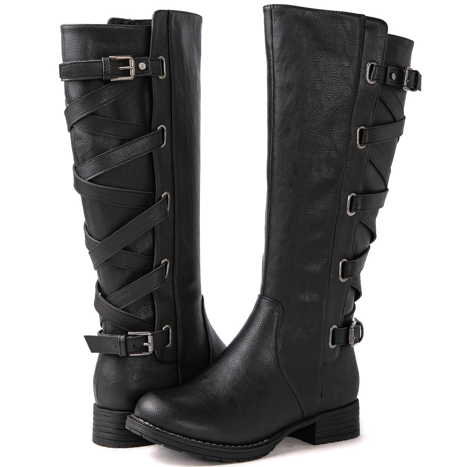 GLOBALWIN Women's Quilted Knee High Fashion Boots Strappy Boots For Women