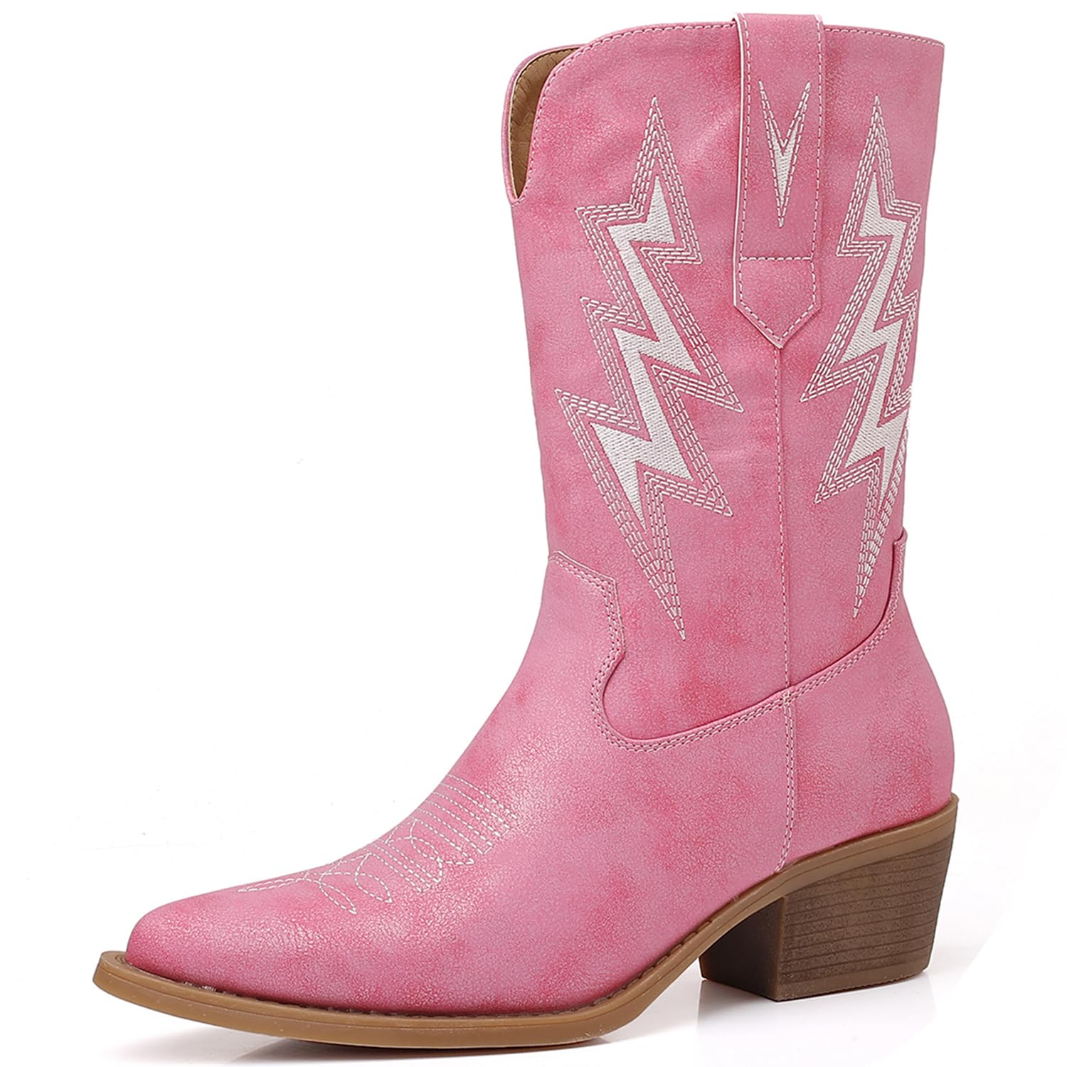 GLOBALWIN Women's Mid Calf Western Cowboy Cowgirl Pointed Toe Boots With Chunky Low Heels