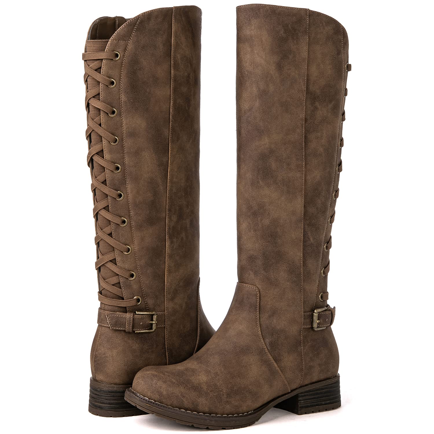 GLOBALWIN Women's Quilted Knee High Fashion Boots Strappy Boots For Women