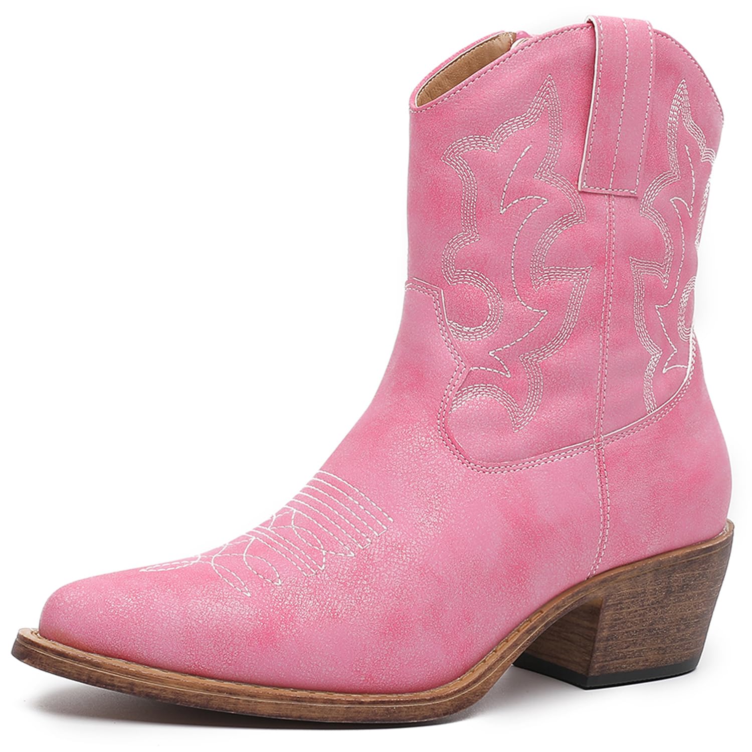 GLOBALWIN Women's Ankle Boots To Mid Calf Western Cowboy Boots Cowgirl Boots For Women With Floral Embroidery Side Zipper Chunky Heel