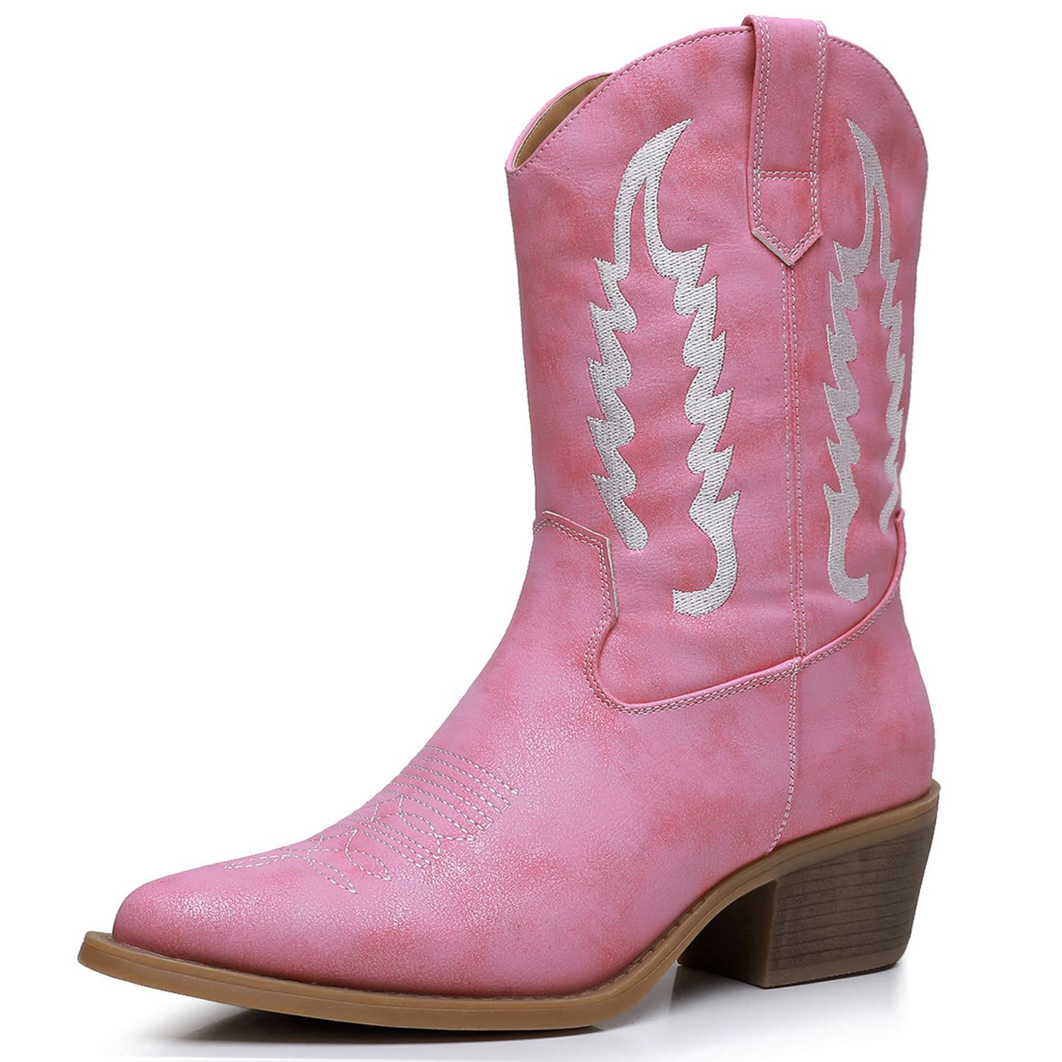 GLOBALWIN Women's Cowgirl Boots Mid Calf Western Cowboy Boots For Women Comfortable Low Heel With Zipper