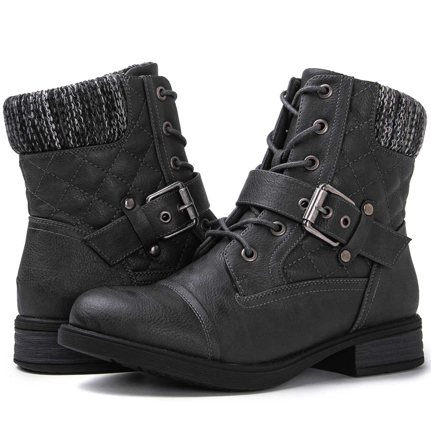 GLOBALWIN Women's Ankle Booties Fashion Combat Boots