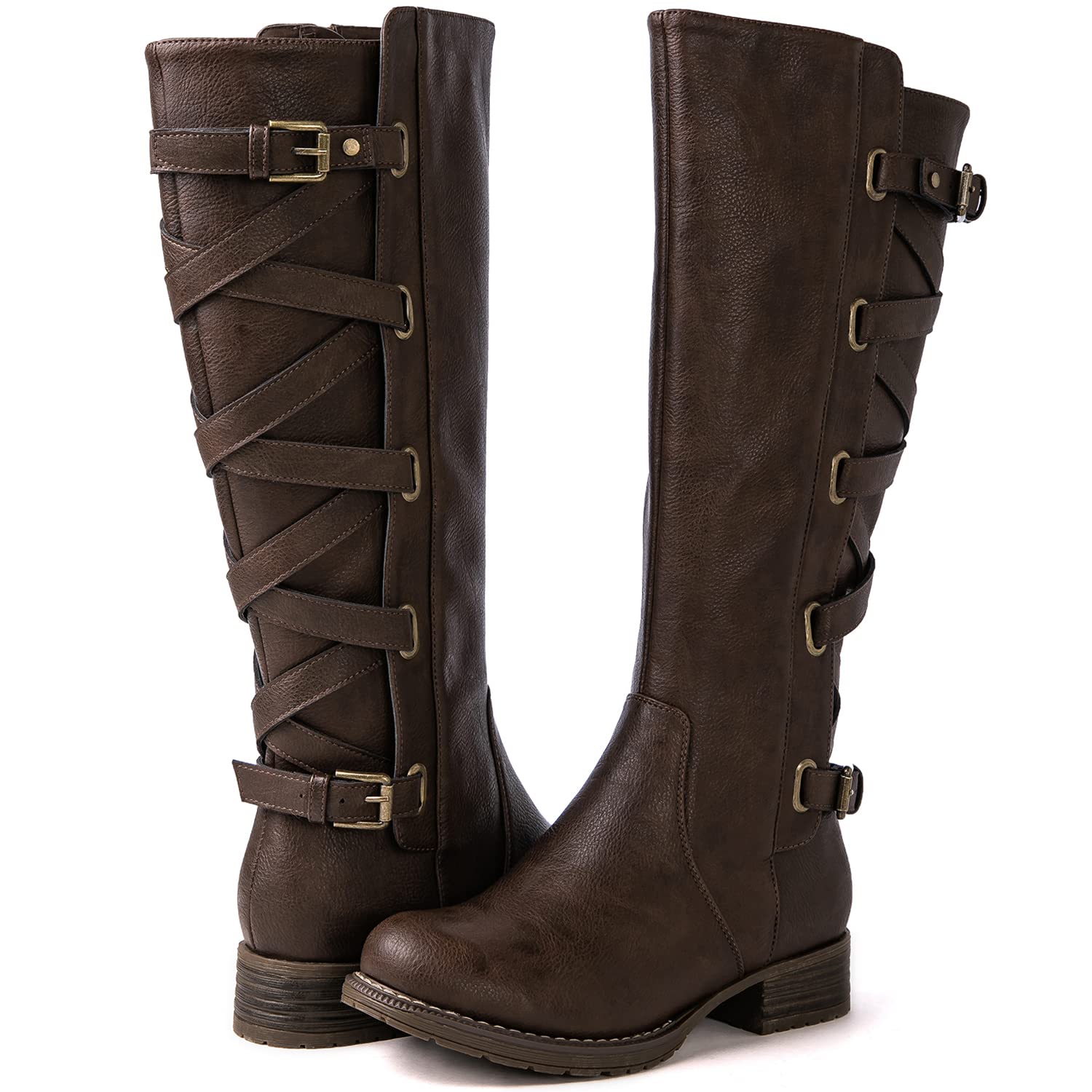 GLOBALWIN Women's Quilted Knee High Fashion Boots Strappy Boots For Women