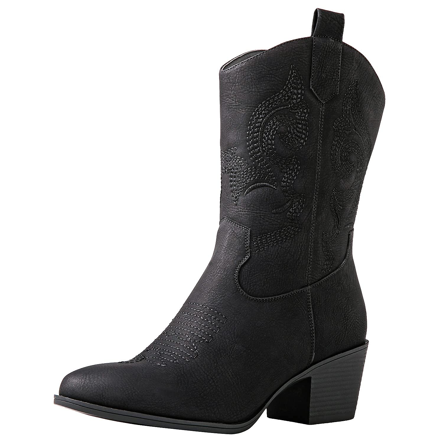 GLOBALWIN Women's Mid Calf The Western Cowgirl Boots Fashion Cowboy Boots For Women Chunky Low Heel