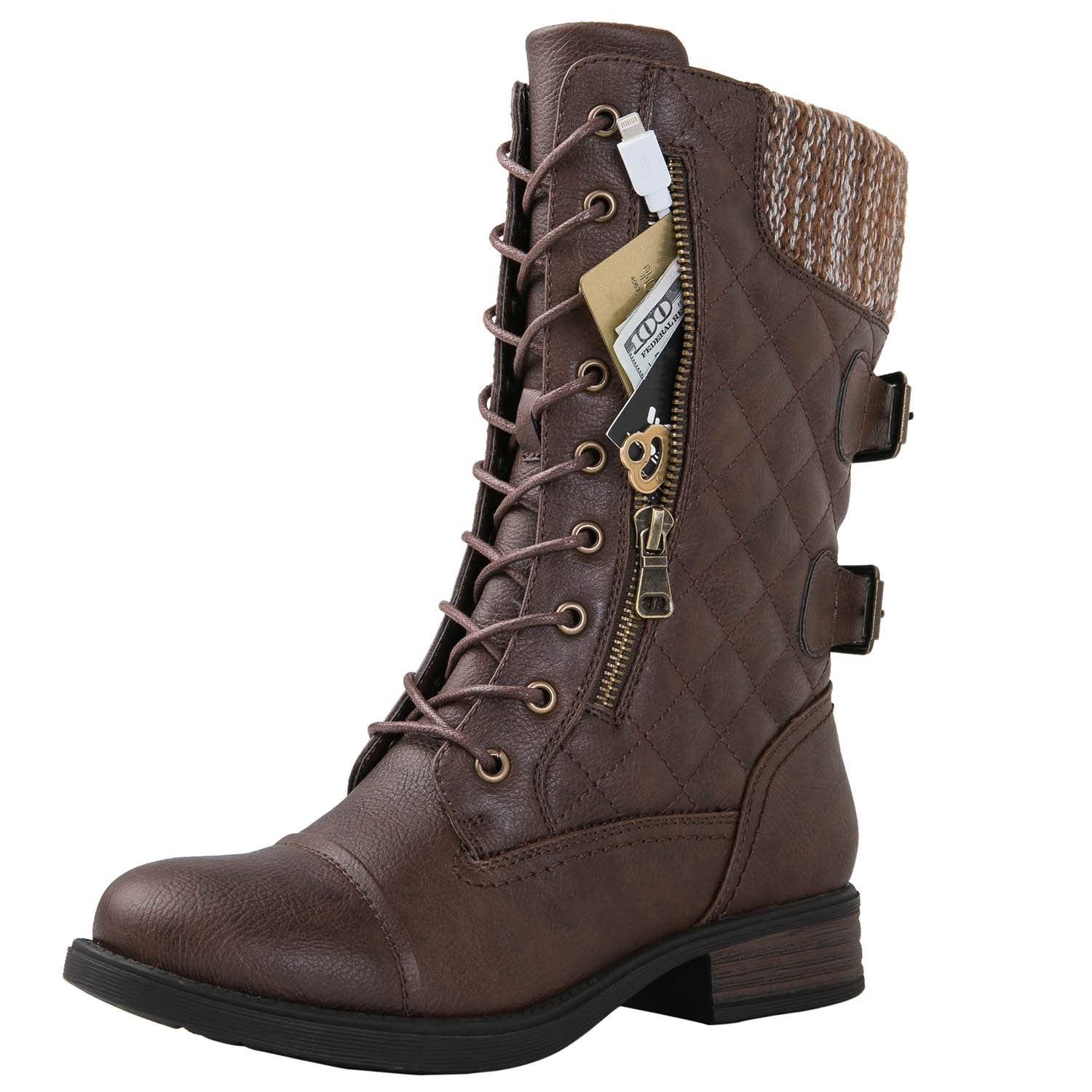 GLOBALWIN Women's Fashion Low Heels Lace Up Ankle Boots