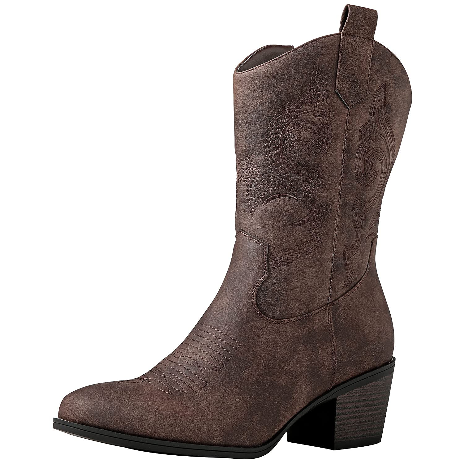 GLOBALWIN Women's Mid Calf The Western Cowgirl Boots Fashion Cowboy Boots For Women Chunky Low Heel