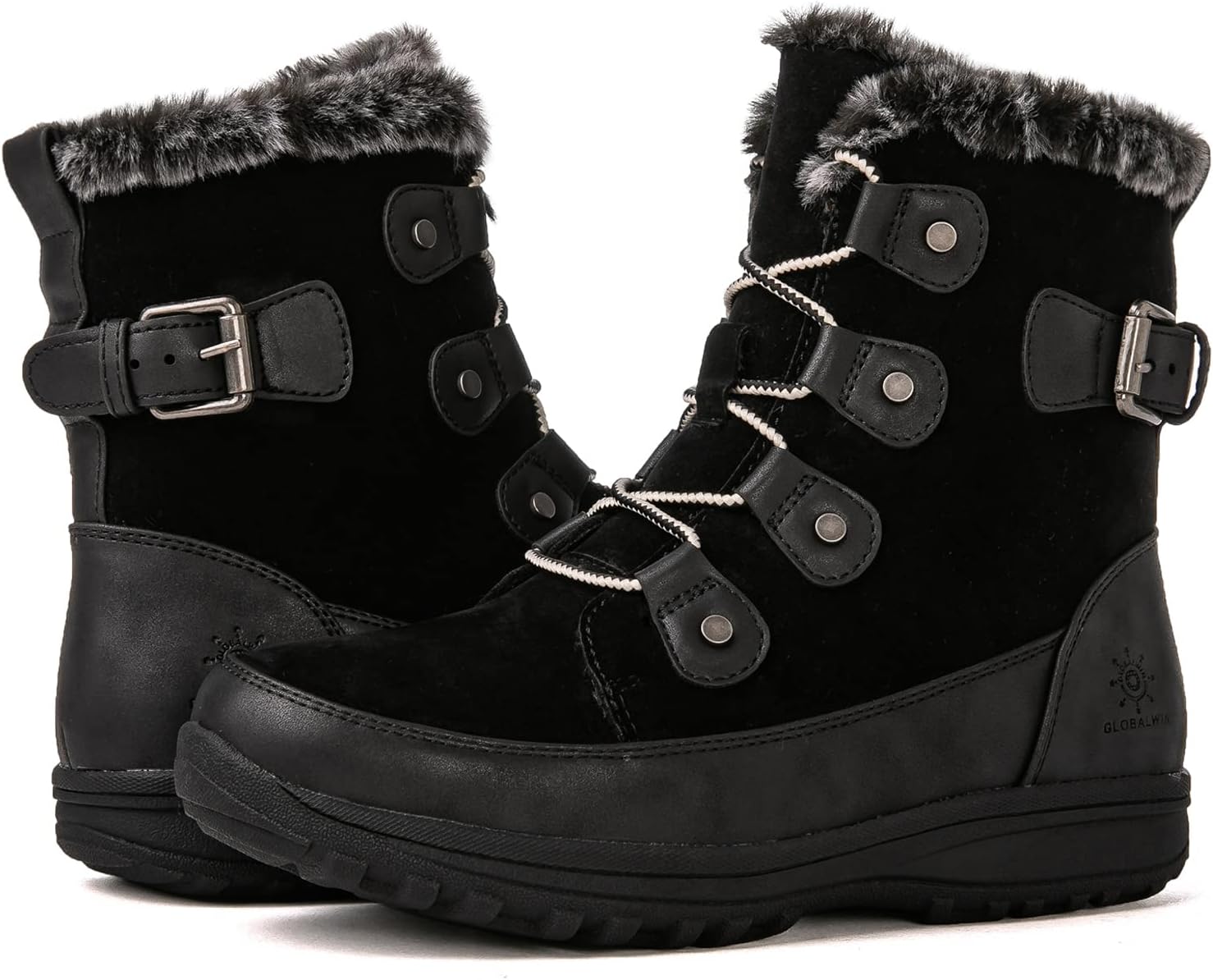 GLOBALWIN Women's Snow Boots Mid Calf Warm Winter Fashion Boots Comfortable Lace-UpWaterproof Boots Insulated Non-Slip Outdoor Shoes for Women
