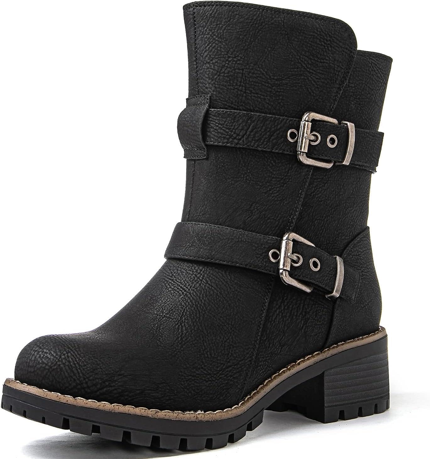 GLOBALWIN Women's Fur Booties Fashion Combat Ankle Boots For Women