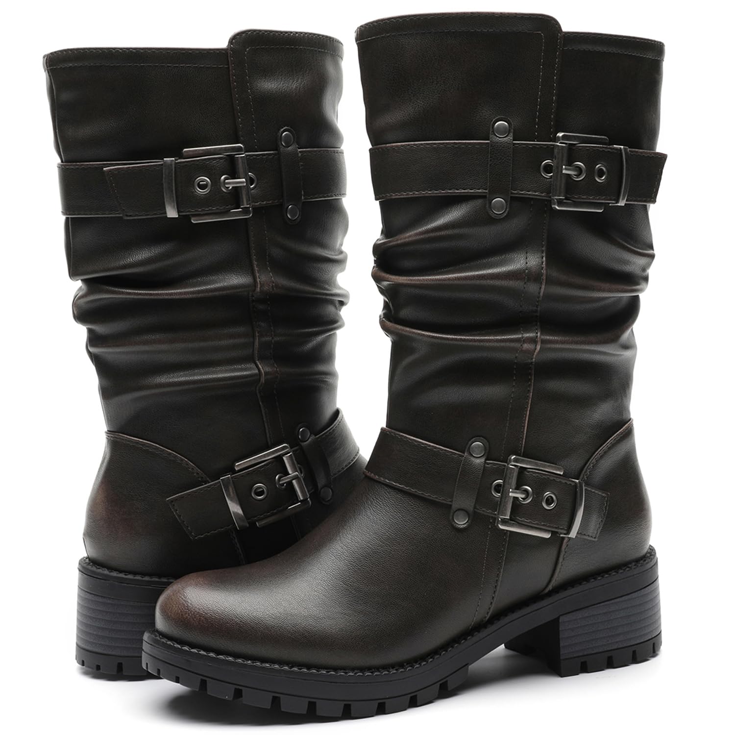 GLOBALWIN Women's Mid Calf Dress Boots Biker Motorcycle Riding Boots Women For Women