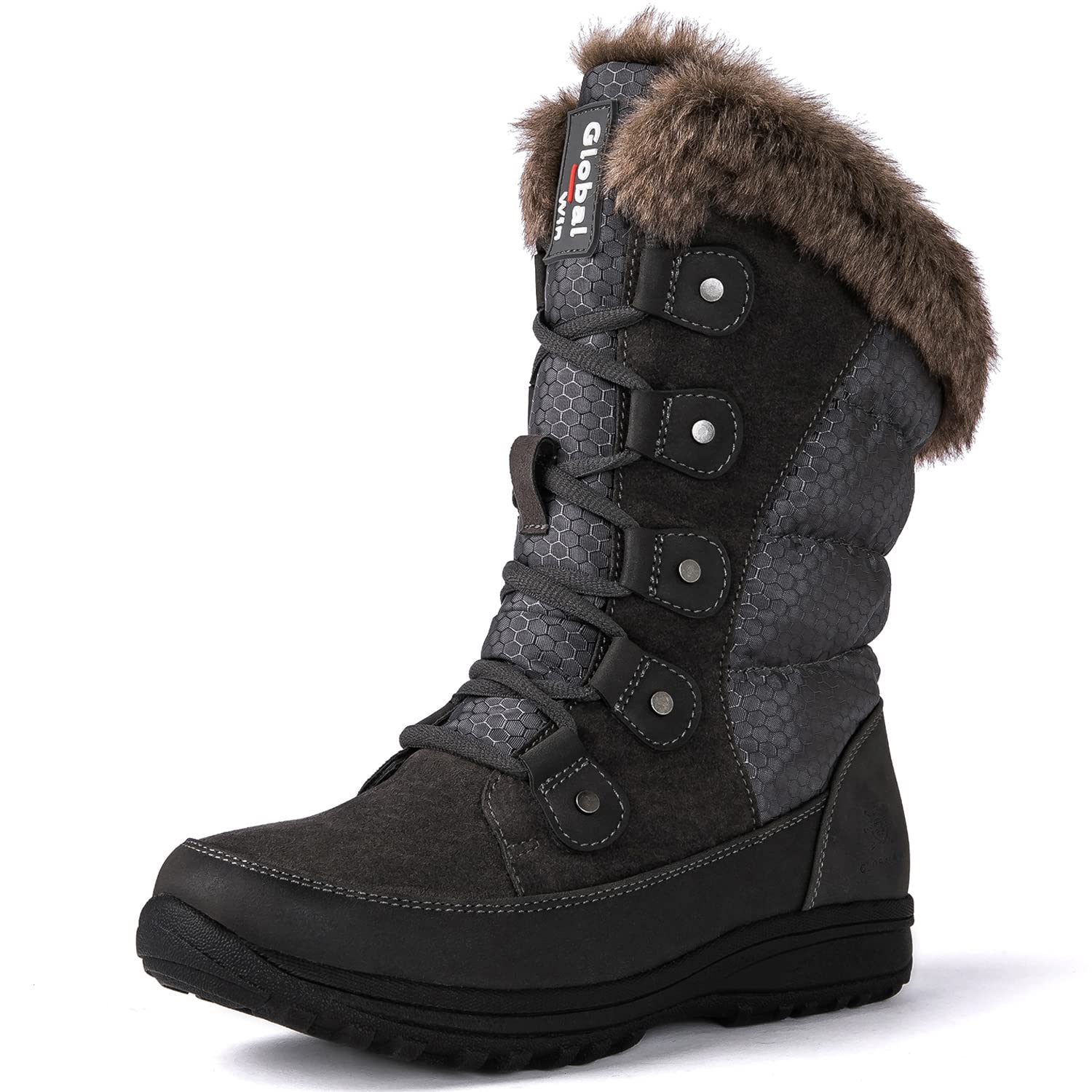 GLOBALWIN Women's Snow Boots Mid Calf Warm Winter Fashion Boots Comfortable Lace-UpWaterproof Boots Insulated Non-Slip Outdoor Shoes for Women