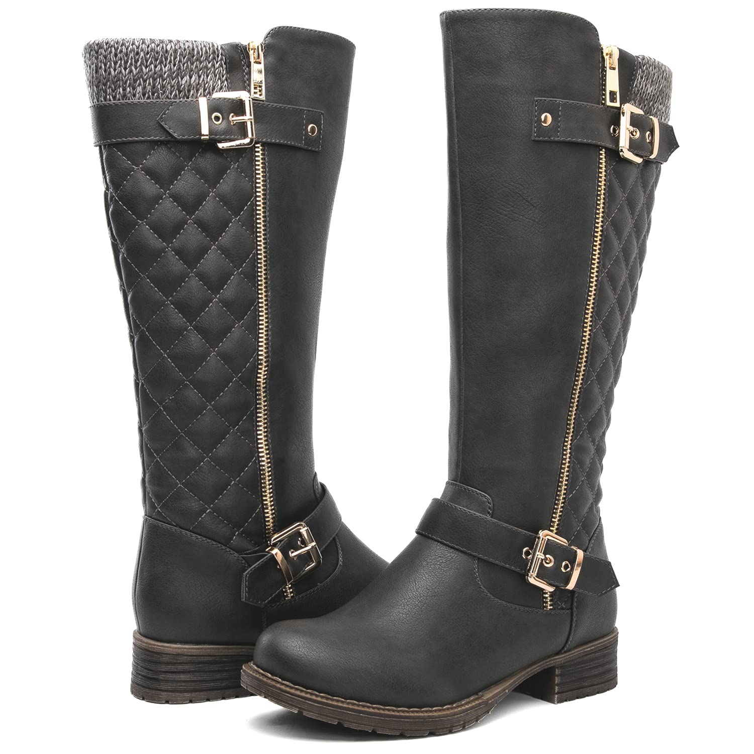 GLOBALWIN Women's Quilted Knee-High Fashion Dressy Riding Boots