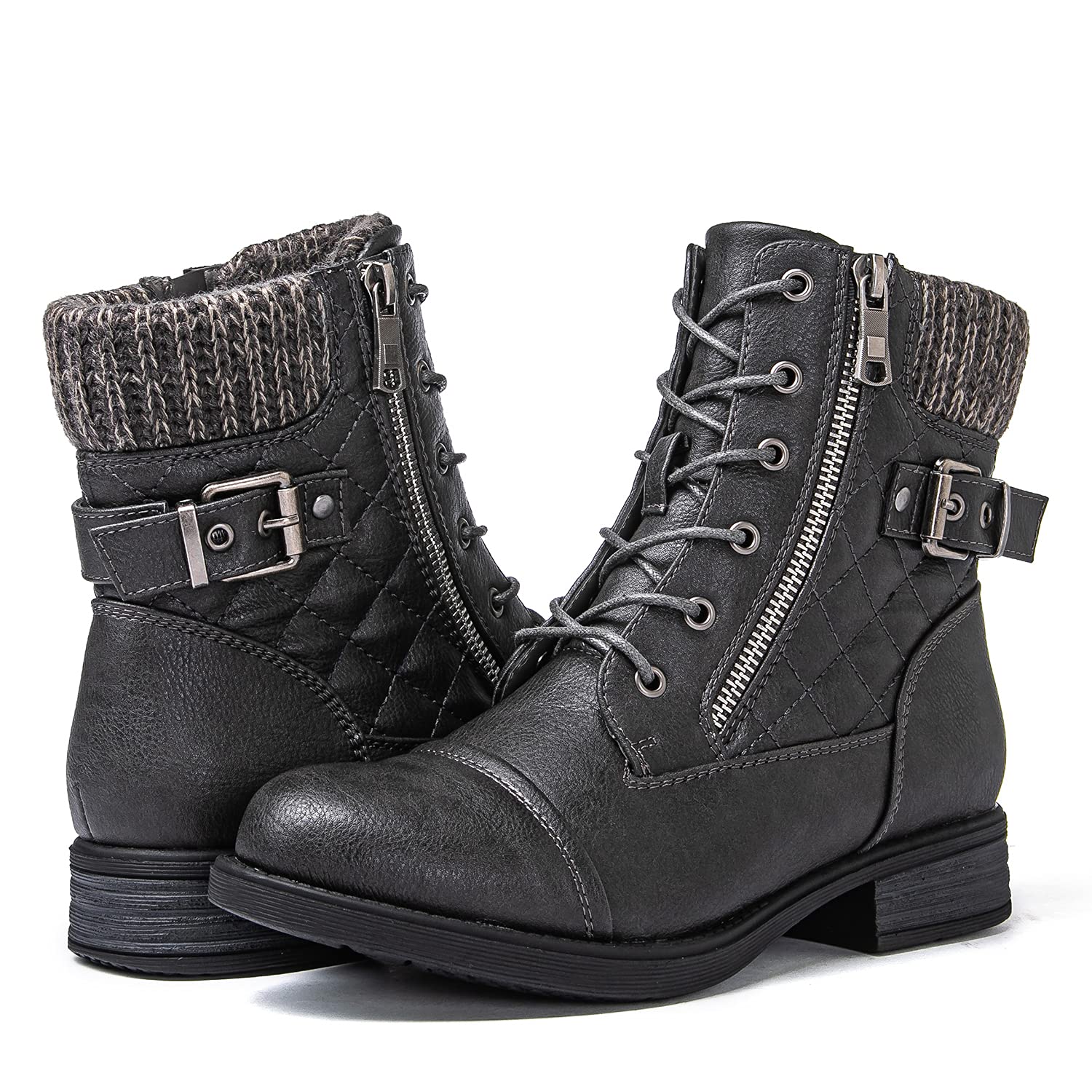 GLOBALWIN Women's Combat Boots Lace Up Boots For Women Ankle Booties With Low Heel Fashion Dressy Short Boots