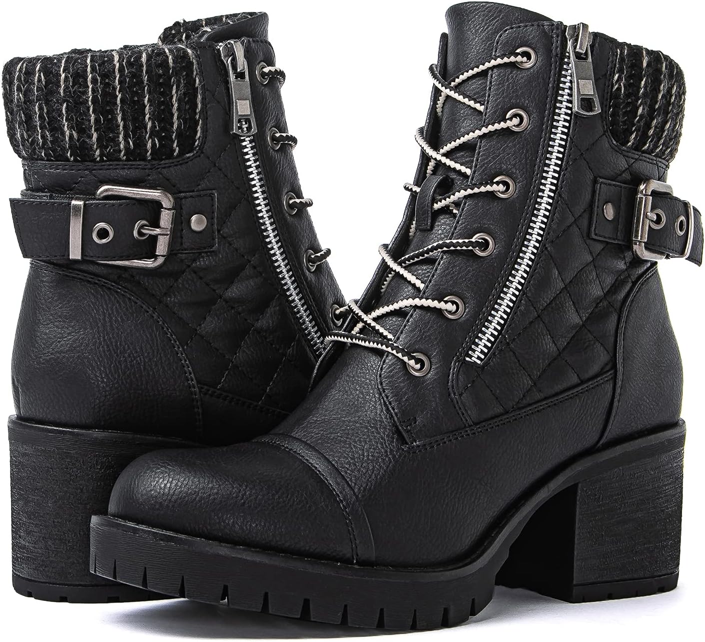 GLOBALWIN Women's Combat Boots Lace Up Comfortable Ankle Booties For Women Low Heel