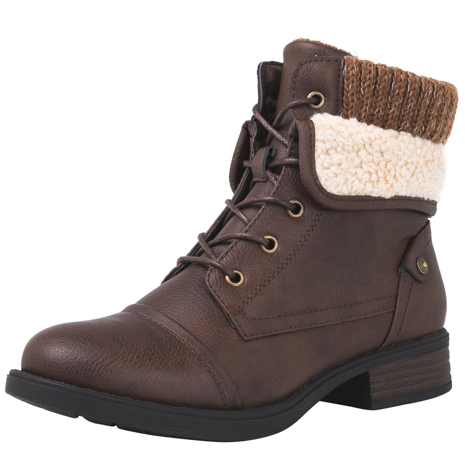 GLOBALWIN Women's Combat Boots Dressy Lace Up Ankle Boots For Women Low Heel