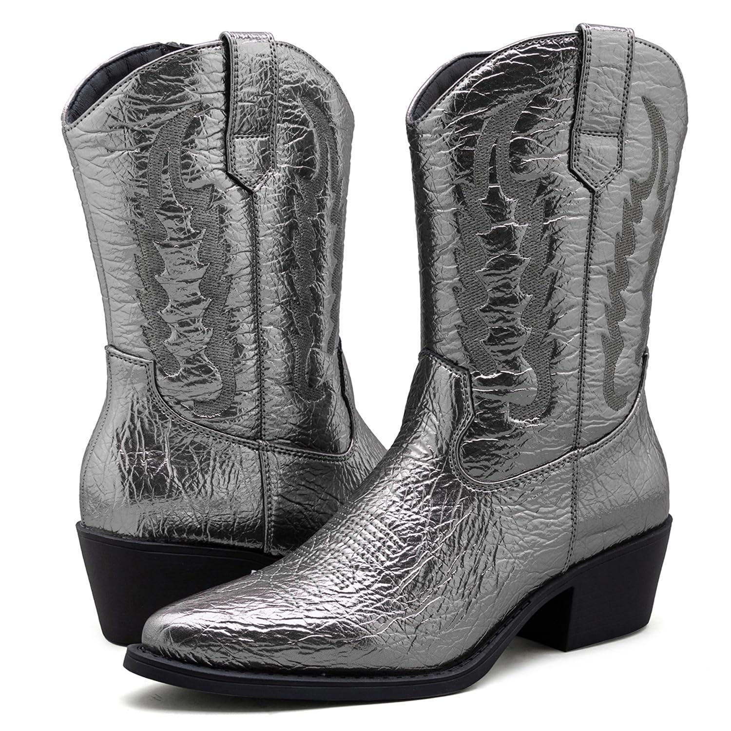 GLOBALWIN Women's Cowgirl Boots Mid Calf Western Cowboy Boots For Women Comfortable Low Heel With Zipper