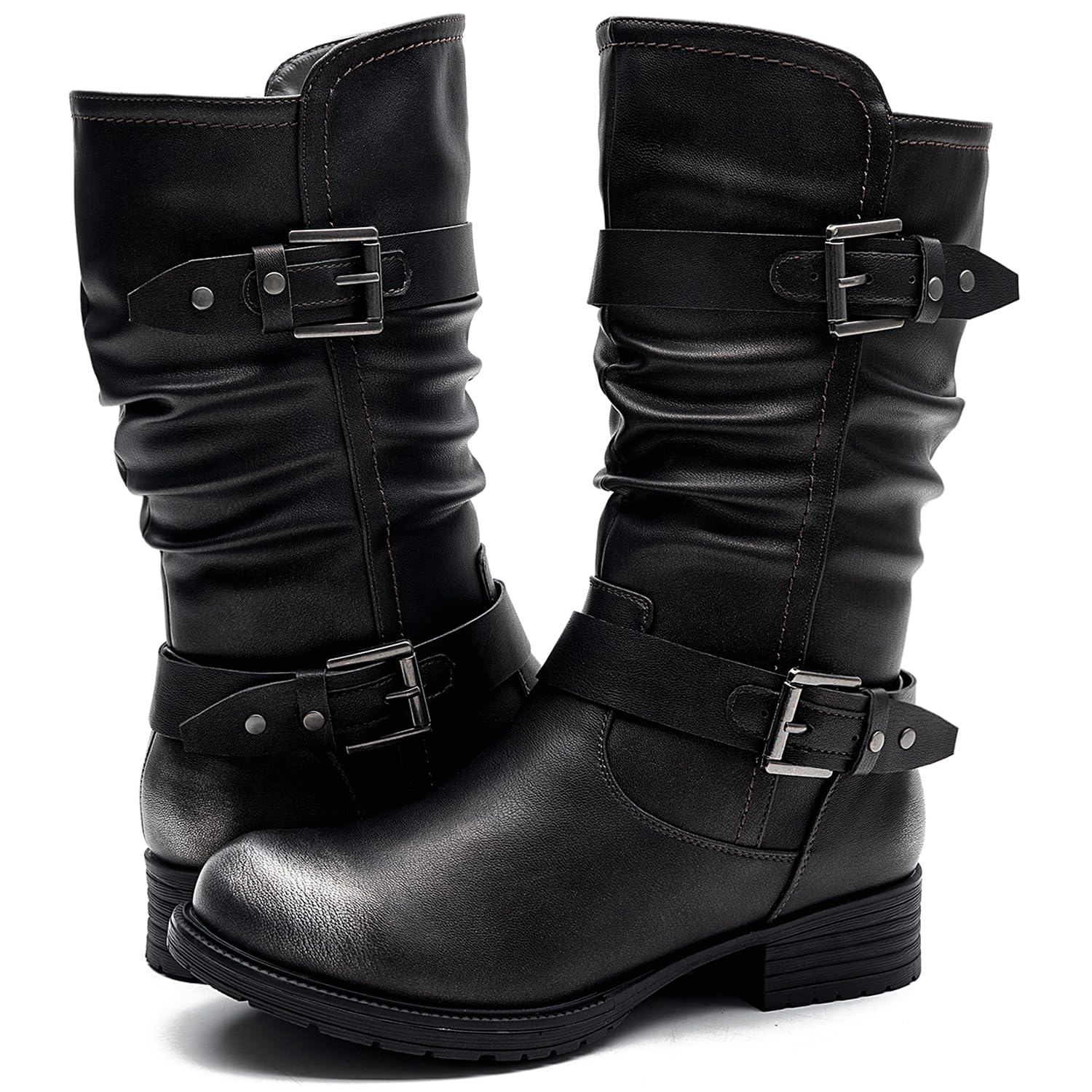 GLOBALWIN Women's Mid Calf Comfortable Fashion Dress Boots For Women Low Heel With Zipper