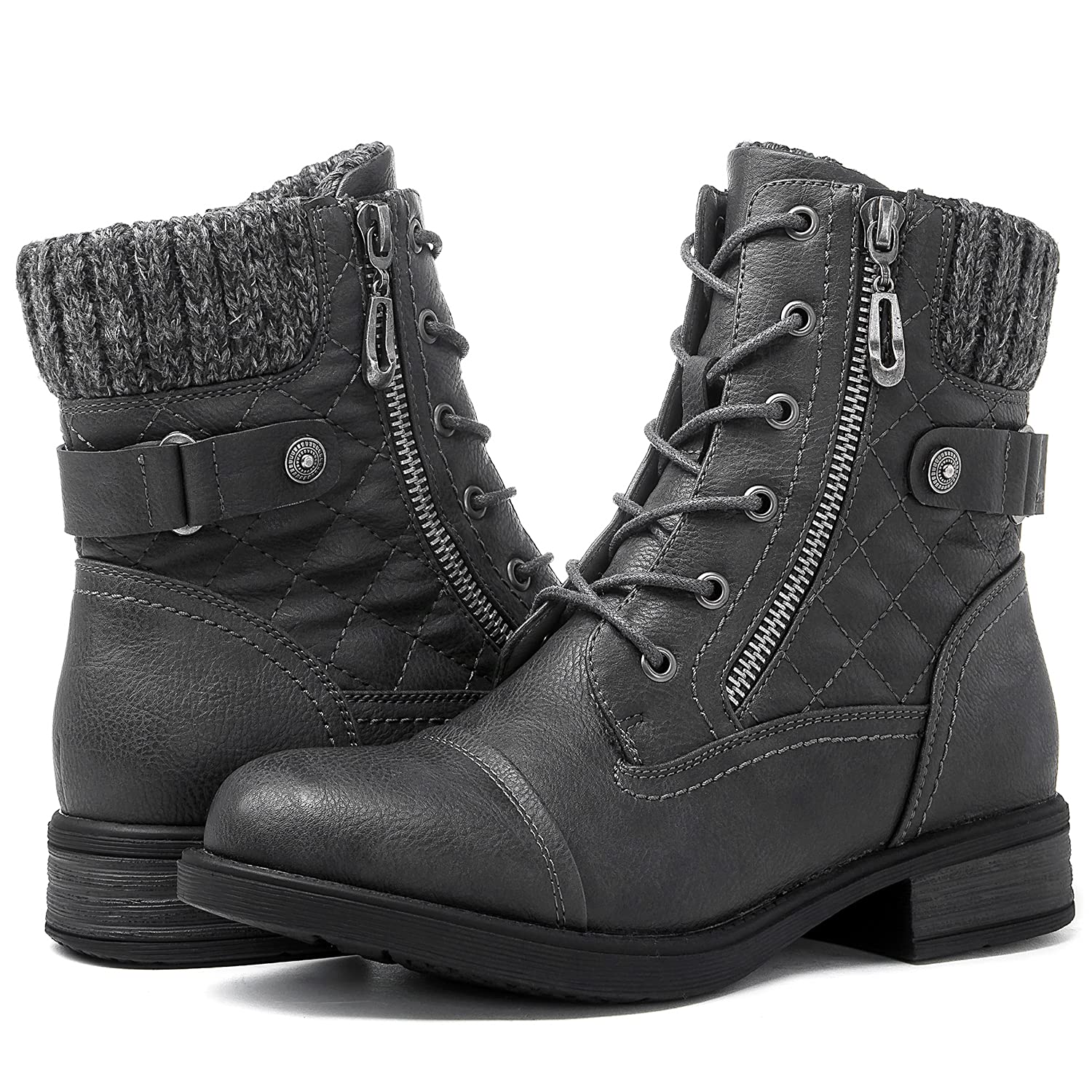 GLOBALWIN Women's Ankle Booties Fashion Combat Boots Fall Boots For Women Comfortable Low Heel