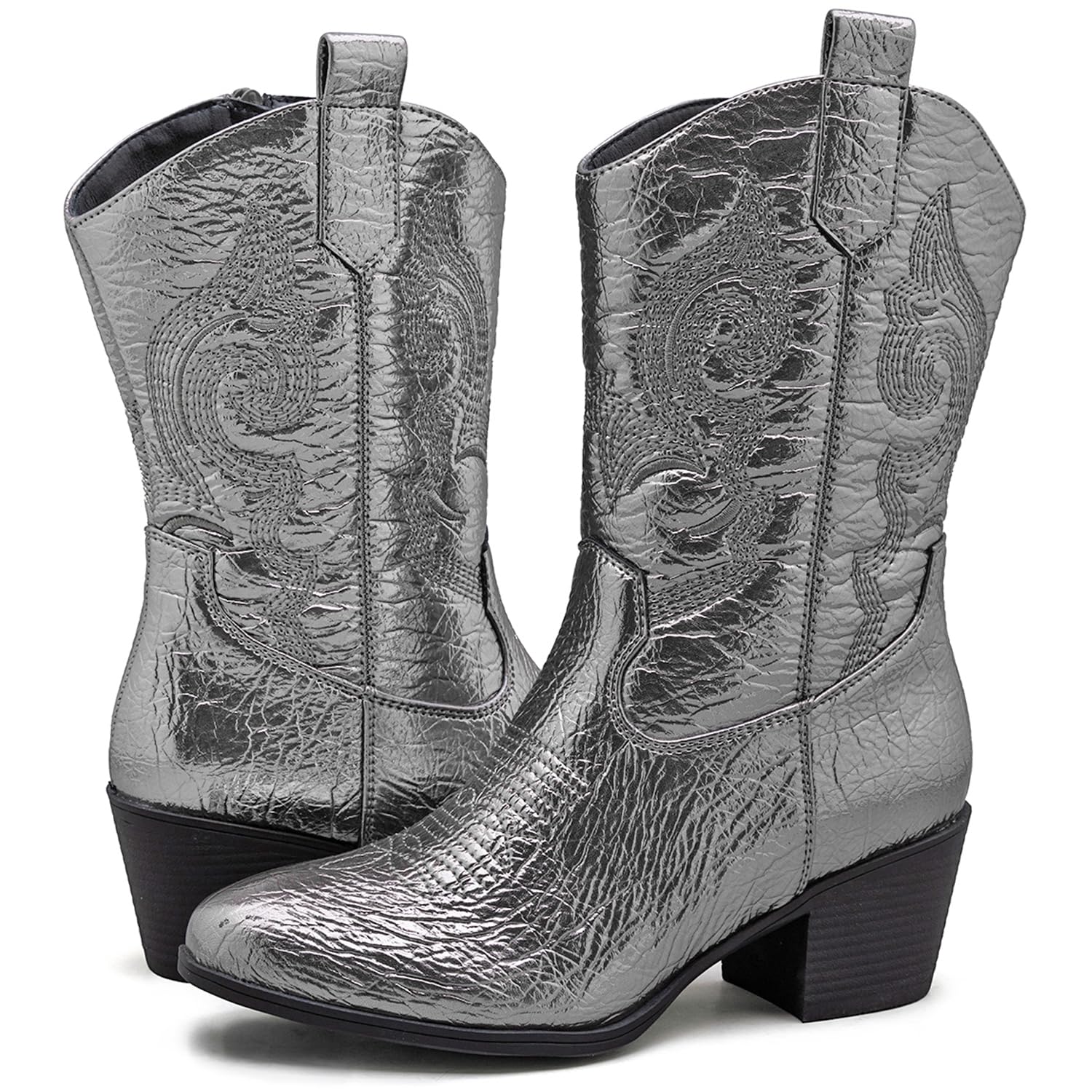 GLOBALWIN Women's Mid Calf The Western Cowgirl Boots Fashion Cowboy Boots For Women Chunky Low Heel