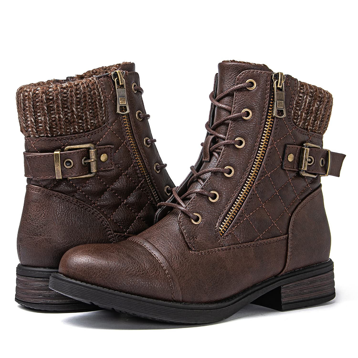 GLOBALWIN Women's Combat Boots Lace Up Boots For Women Ankle Booties With Low Heel Fashion Dressy Short Boots
